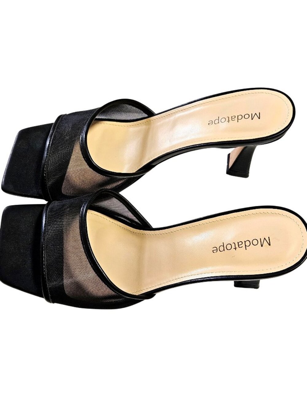 Woman's Modatope black dress casual black slip on kitten heel mesh pump slide 11